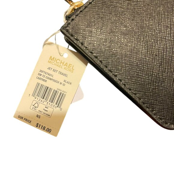 NWT Michael Kors Jet Set Travel Small Top Zip Leather Coin Pouch Wallet - Black - Picture 3 of 5